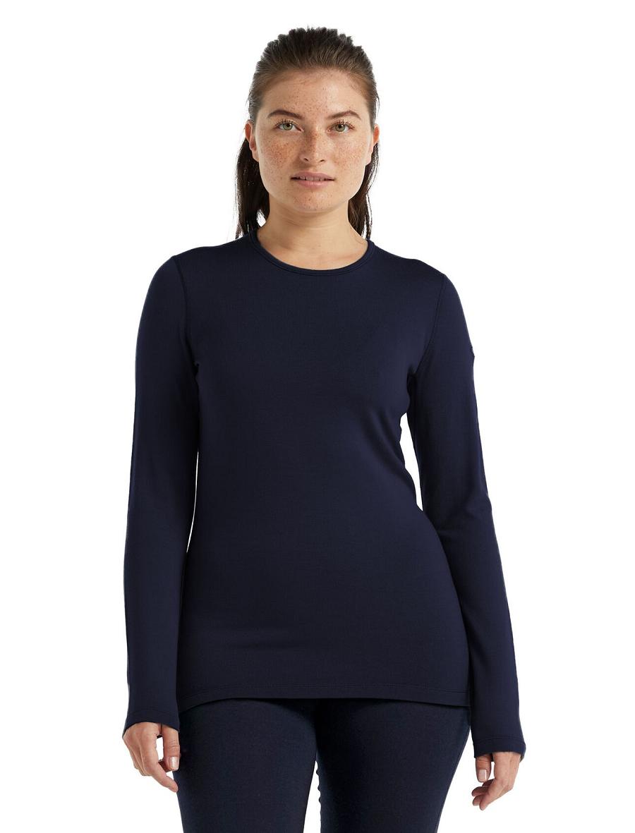 Midnight Navy Women\'s Icebreaker Merino 260 Tech Long Sleeve Crewe Thermal Top Base Layers | USA 1922XYUF